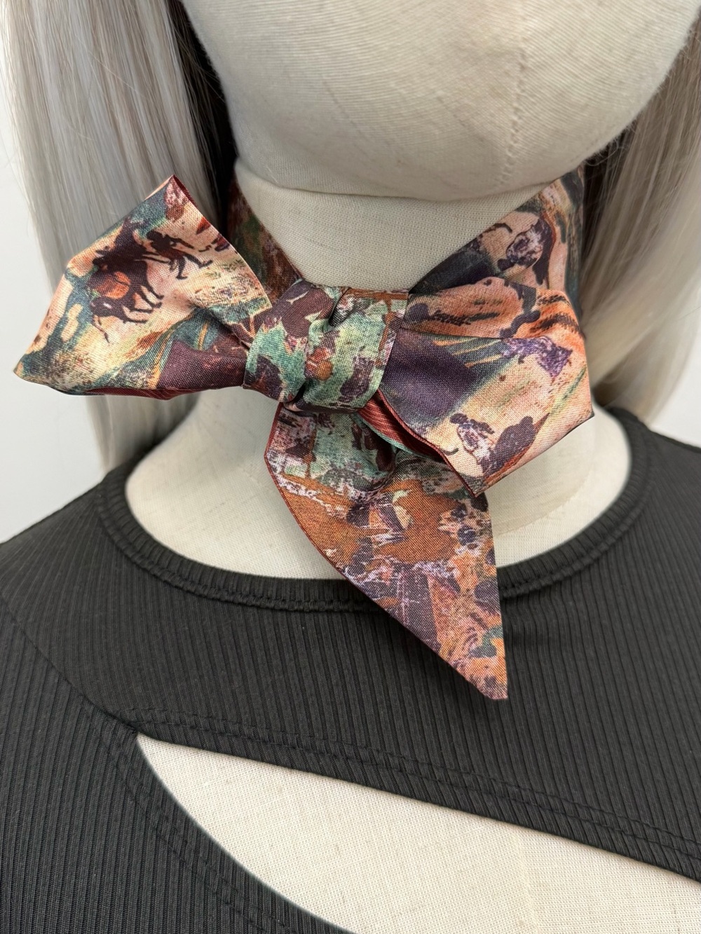 Scenic Print Skinny Scarf Twilly Hair Ribbon Neck Scarf Boho Vintage style